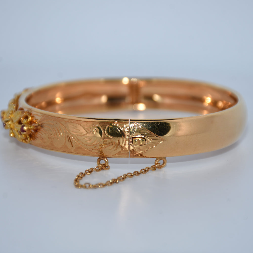 19.2K Portuguese Gold | Bangel w/ Floral Design 10mm