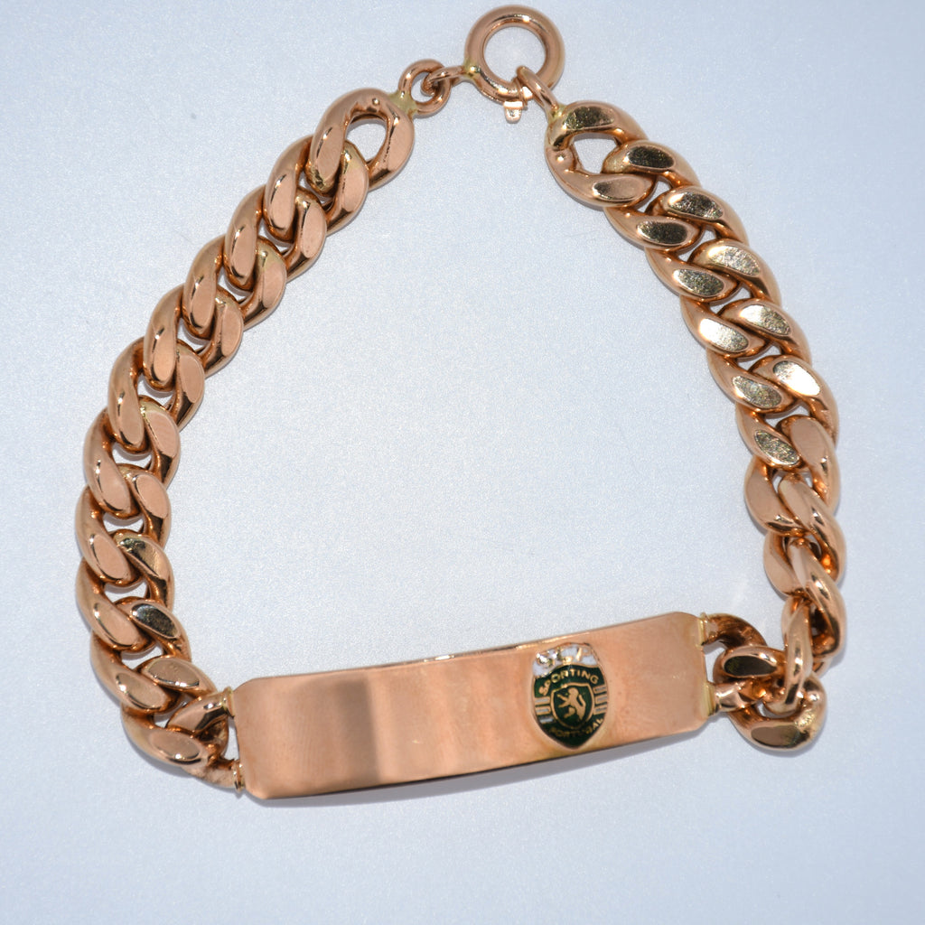 19.2K Portuguese Gold | Hollow Sporting Portugal ID Bracelet 8"