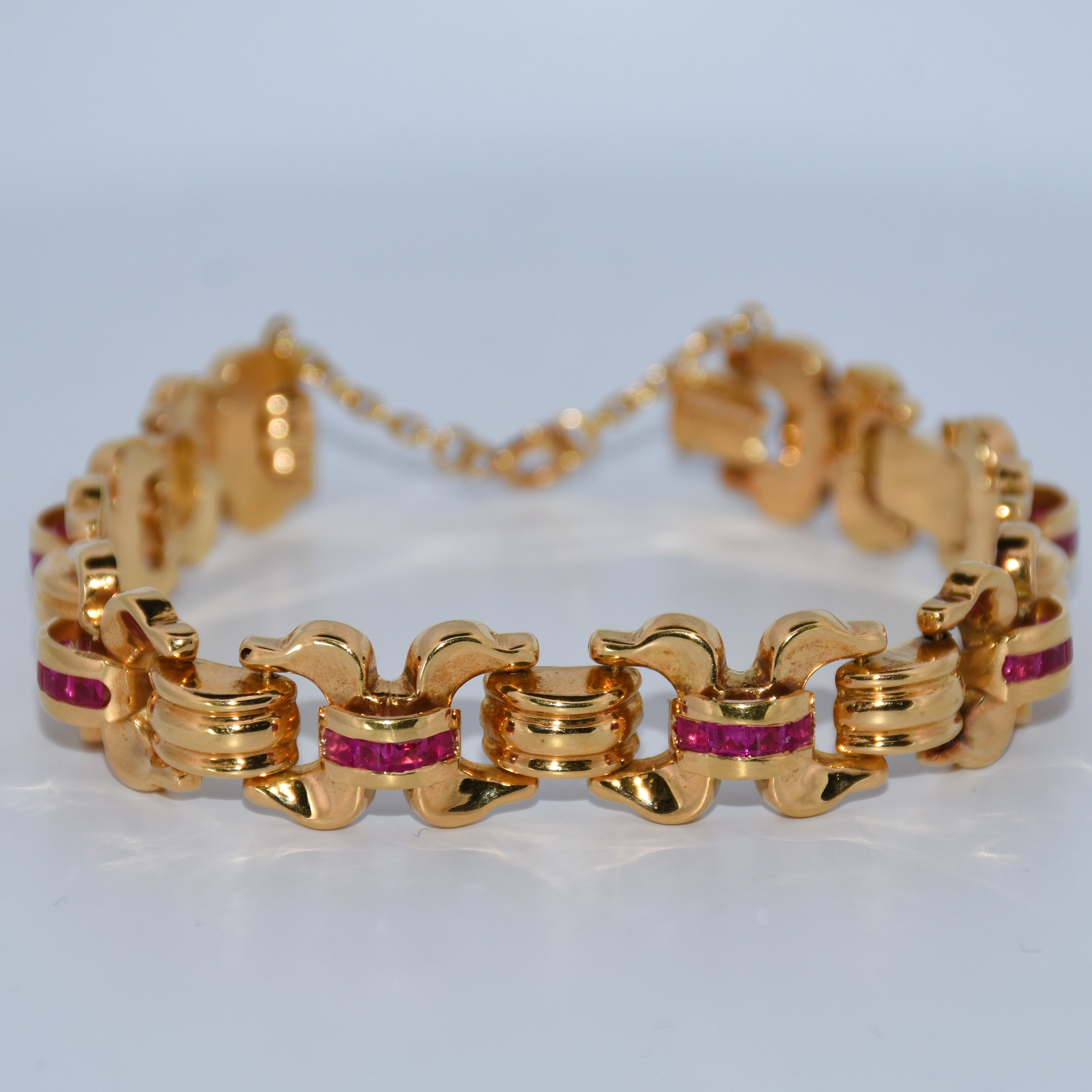 19.2K Portuguese Gold | Vintage Bracelet with Ruby Stones 13.6mm