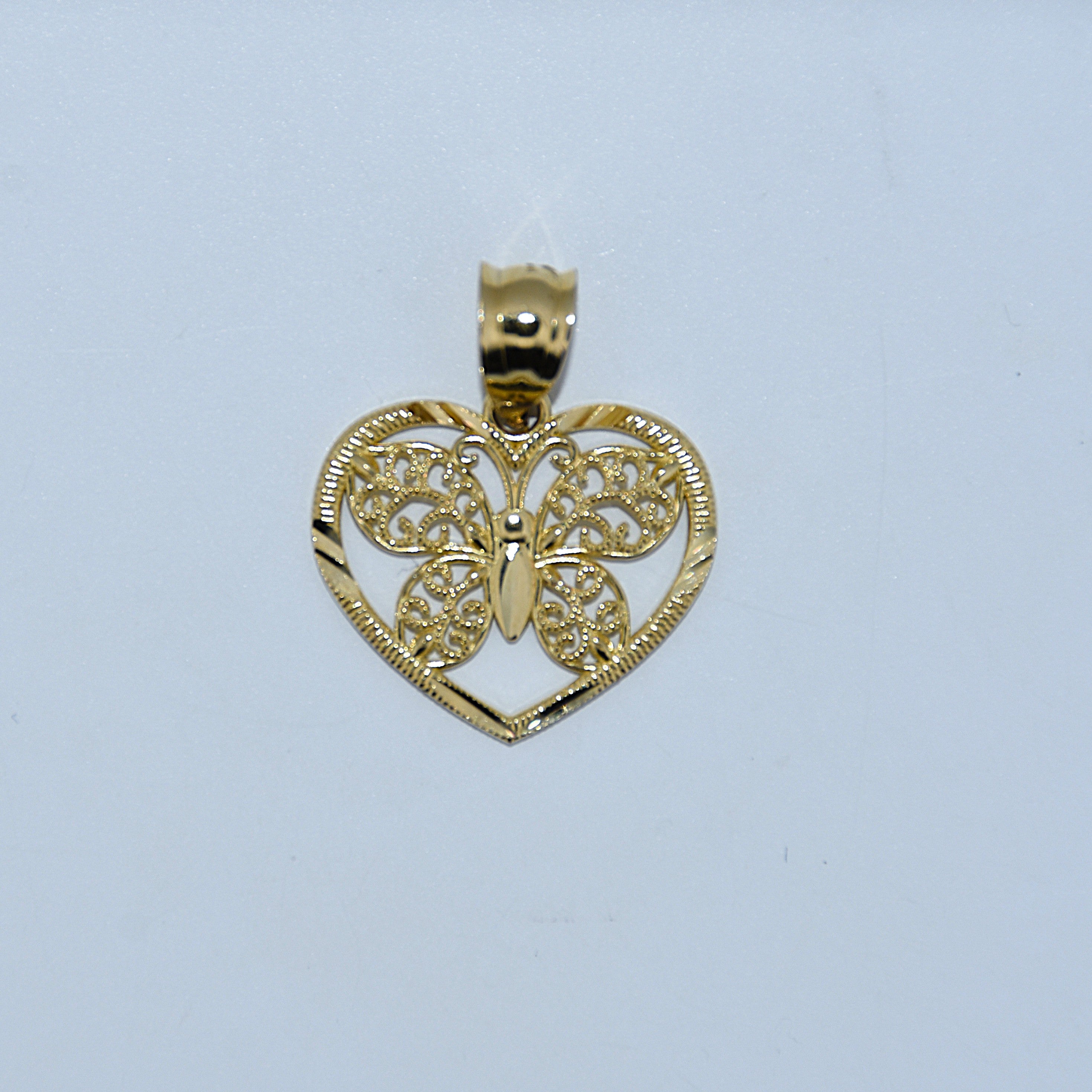 14K Gold | Cut Out Butterfly in Heart Pendant