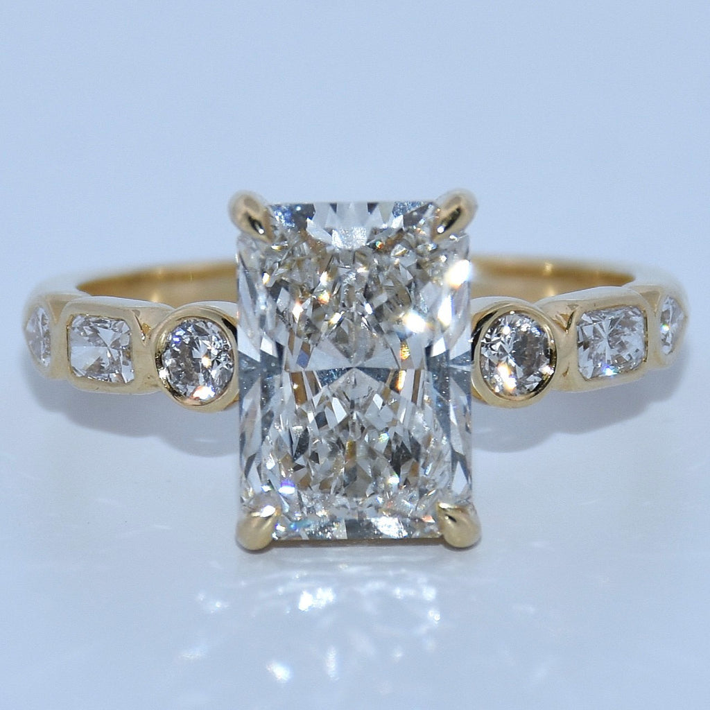 14K Gold | Yellow Bezel Multi Shape Radiant 3.08ct Lab Diamond Engagement Ring