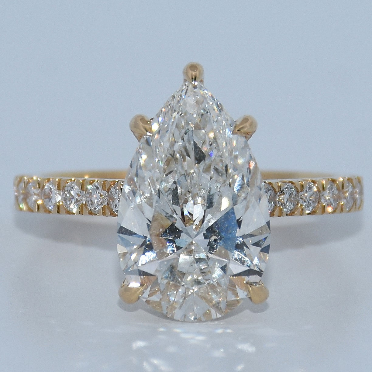14K Gold | Yellow Hidden Halo Pear 4.05ct Lab diamond Engagement Ring