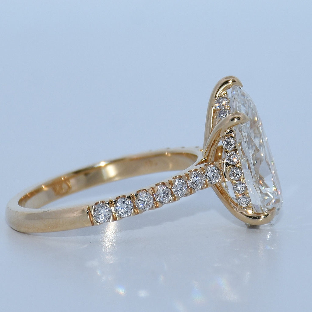 14K Gold | Yellow Hidden Halo Pear 4.05ct Lab diamond Engagement Ring