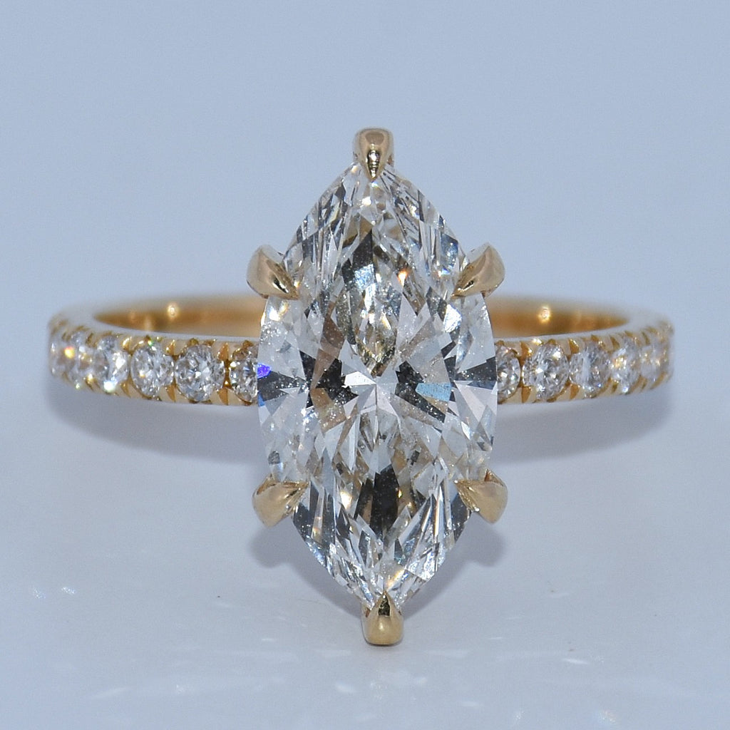 14K Gold | Yellow Hidden Halo Marquise 3.06ct Lab Diamond Engagement Ring