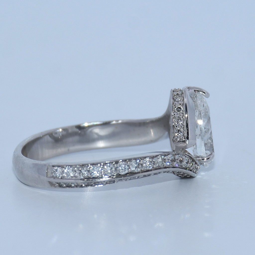 14K Gold | White Bypass Pear 1.0ct Lab Diamond Engagement Ring