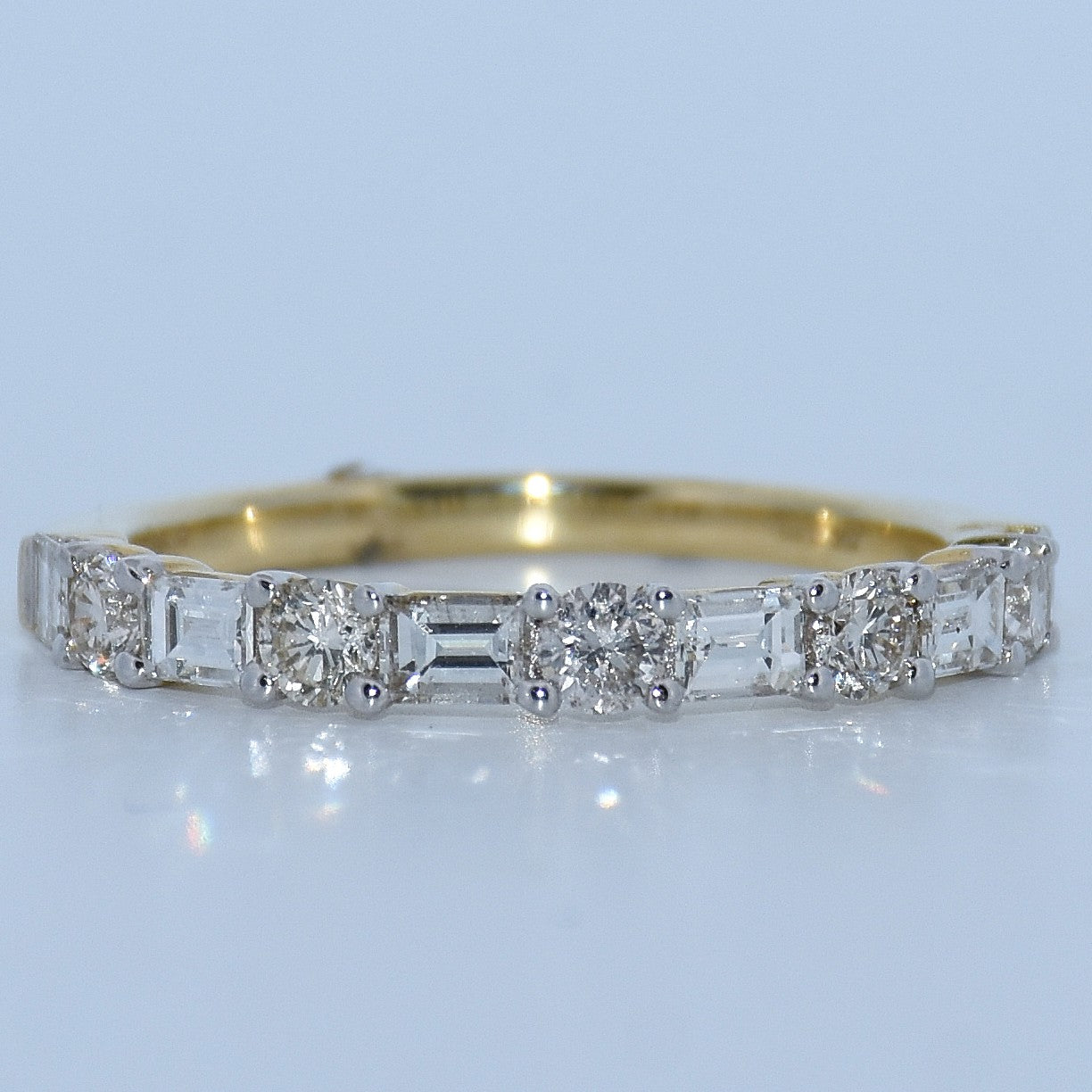 14K Gold | Yellow Round and Baguette 1.1cttw Natural Diamond Wedding Band