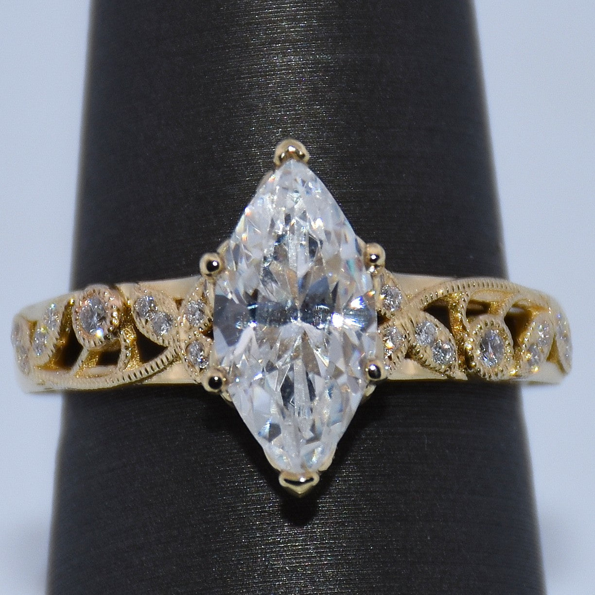14K Gold | YG Lyria Bridal Marquise Diamond Semi-Mount Engagement Ring Filigree Band (Check Description)