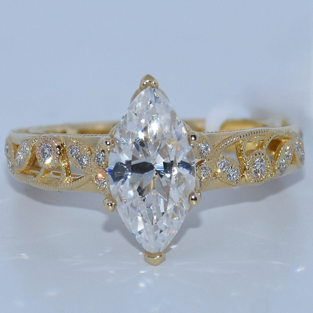 14K Gold | YG Lyria Bridal Marquise Diamond Semi-Mount Engagement Ring Filigree Band (Check Description)