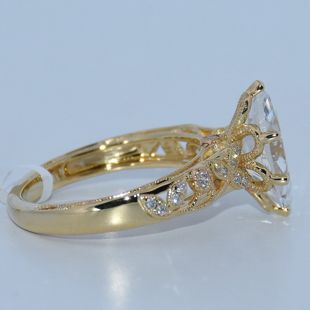 14K Gold | YG Lyria Bridal Marquise Diamond Semi-Mount Engagement Ring Filigree Band (Check Description)