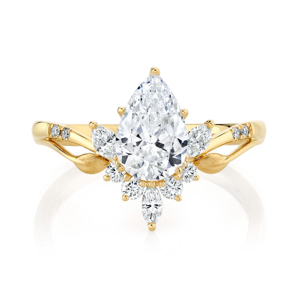 14K Gold | YG Lyria Bridal Pear Diamond Semi-Mount Engagement Ring(Check Description)
