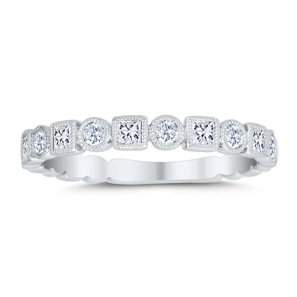 14K Gold | .39ct Natural Diamond Round/Princess Cut Eternity Wedding Band