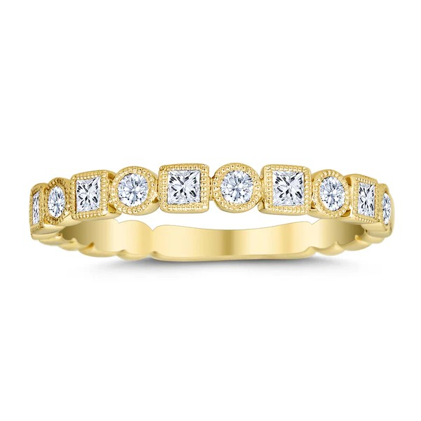 14K Gold | .39ct Natural Diamond Round/Princess Cut Eternity Wedding Band