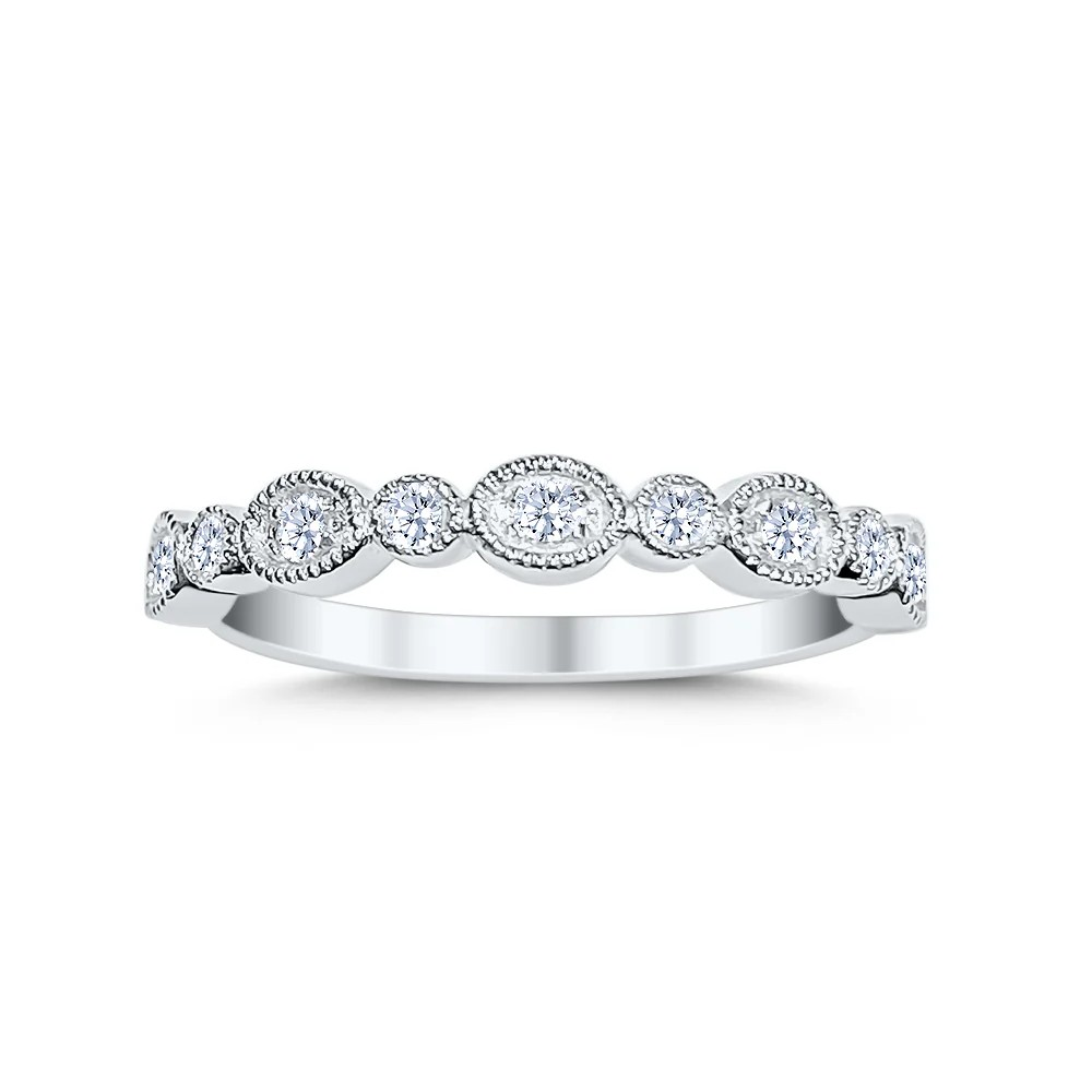 14K Gold | White Gold .16ct Natural Diamond Oval/Round Eternity Wedding Band