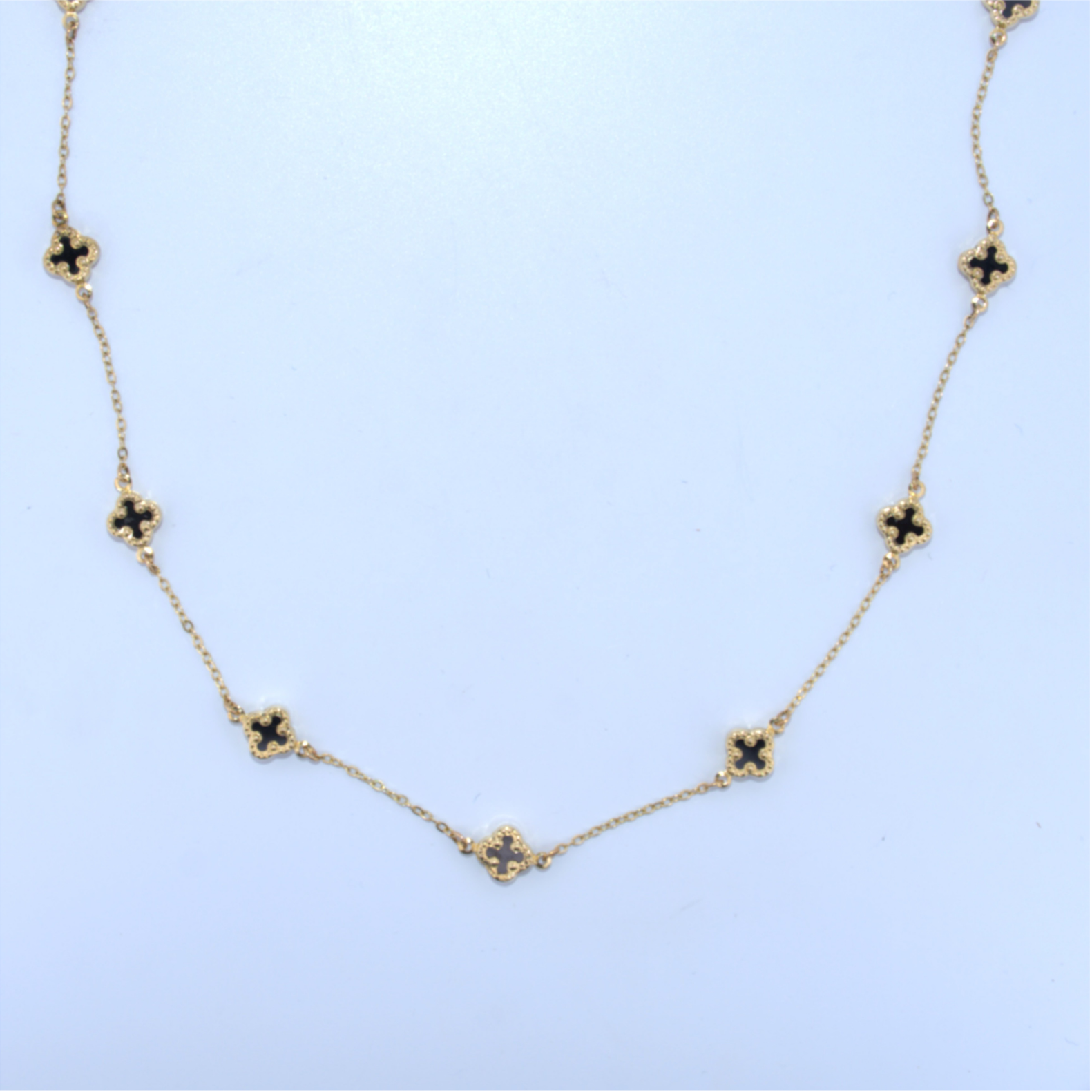 14K Gold | Small Black Clover Necklace
